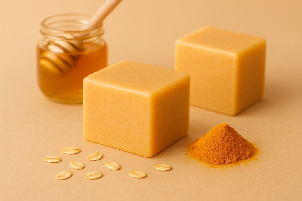 jabón de avena, miel y cúrcuma